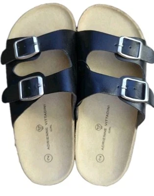 Adrienne Vittadini Girl Size 3 Black Double Strap Buckle Slide Sandals Brooklyn - Image 1 of 3