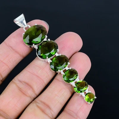 Peridot Gemstone Handmade Gift 925 Sterling Silver Solitaire Pendant 3.2" VJ 256 - Image 1 of 4