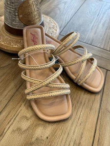 Jellypop Damen-Riemchensandalen bequeme Passform champagnerfarben glitzernd flach ─ Größe 9M ─ NEU - Bild 1 von 7