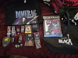 INSANE Dimebag Darrell Black Tooth ¡LOTE DE MÁS DE 20 ARTÍCULOS! CAMISA PICKS GUITARRA PANTERA - Imagen 1 de 22