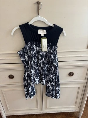 Блузка Nicole Miller Artelier с открытыми плечами черная с цветочным узором шелковая новая с ценниками маленькая - Изображение 1 из 4