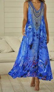 Czarina "Shahi" sleeveless midi dress in electric blue size M/UK12 BNWT - Picture 1 of 11