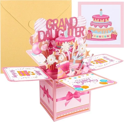 Granddaughter Birthday Cards, Pop Up Birthday Card for Granddaughter 3D Greetin - Image 1 of 4