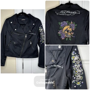 Ed Hardy by Christian Audigier Y2K Women’s Moto Embroidered Jacket Size Large - Picture 1 of 14