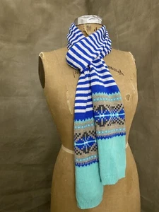 Talbots WINTER Scarf Fair Isle Stripe Sweater Knit Aqua Mint Blue Women’s - Picture 1 of 4