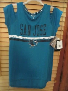 San Jose Sharks 4Her Women's M Teal Blue Crew Neck Cap Cut-out Sleeve Shirt NEW - Picture 1 of 5