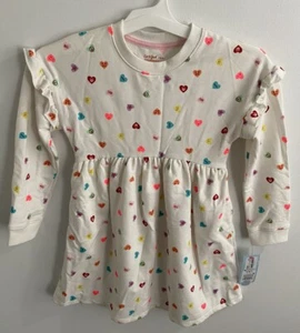 Cat & Jack - Girls Dress Size S(6/7) Cream With Multicolor Conversation Hearts - Picture 1 of 4