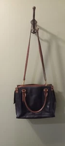 Fossil Claire Black Leather Satchel Crossbody Purse Bag Brown Trim - Picture 1 of 12