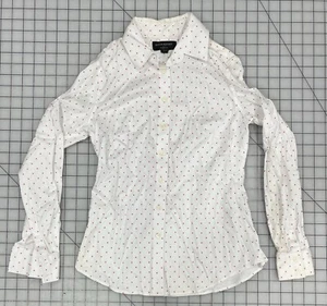Banana Republic Taliord Fit Blouse White And Red Dots Long Sleeve 0 Petite I5 - Picture 1 of 10