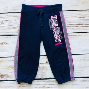 Justice navy blue hot pink crop jogger sweatpants  Size 6 silver rhinestone - Picture 1 of 2