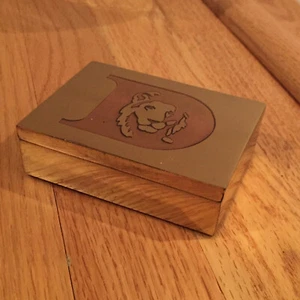 Solid Brass Trinket Box Felt Removable Lid Reversed "D" Monogram w/ Lion's Head - Picture 1 of 8