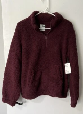 Pullover para mujer Borgoña Kohl’s SO Sherpa 1/4 cremallera. Talla M Foto 1 de 4