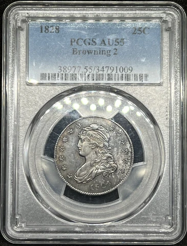 1828 Capped Bust Quarter PCGS AU55 Browning 2 High R.4 25C Cover