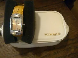 K&Bros Silver-Tone Unisex Watch with Gold Leather Band - Picture 1 of 4