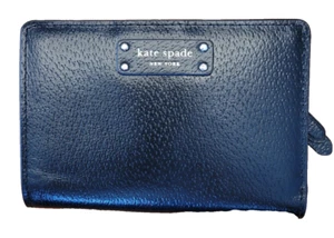 Kate Spade Women's Black Leather Zipper Pocket Folding Travel Tellie Wallet - Foto 1 di 11