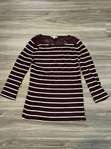 LOFT XS Burgundy & White Striped Knit Top with Lace Detail - Picture 1 of 3