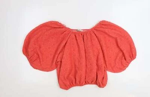 George Womens Pink Polyester Blend Cropped Blouse Size 8 - Puff Sleeve Bardo - Picture 1 of 12