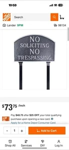 No Soliciting, No Trespassing Plaque with 23 in. Lawn Stakes - Swedish Iron - Picture 1 of 3