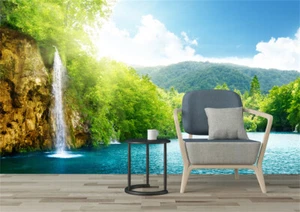 3D Waterfall in Deep Forest Self-adhesive Wall Murals Wallpaper for Bedroom - Picture 1 of 4