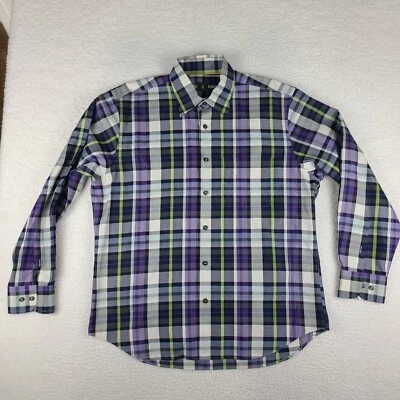 Camisa de vestir Robert Talbott para hombre grande azul verde púrpura a cuadros con botones Foto 1 de 4