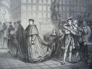 c1884 Antique Print WOLSEY AND BUCKINGHAM Henry Vlll - The Royal Shakspere - Picture 1 of 2