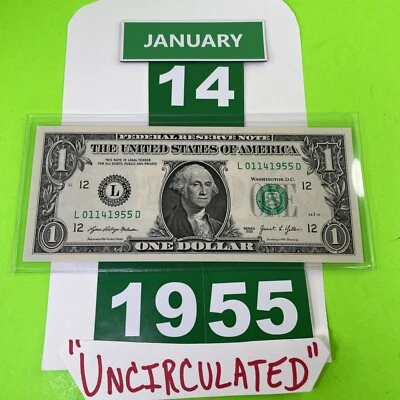One Dollar Birthday Note January 14 1955. Uncirculated. Fancy Serial Number - Image 1 of 4