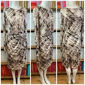 Vestido lápiz Ghost Damas Reino Unido 12 estampado jersey nudo delantero fruncido midi cóctel - Imagen 1 de 12