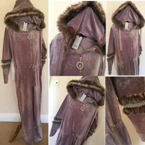 NEW Ltd Edtn RIVER ISLAND Diamonte VELOUR FUR HOOD Lounge Wear JUMPSUIT SOLD-OUT - Picture 1 of 12