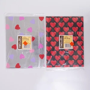 Gibson Buzza Hearts Valentines Day Retro Two Big Sheets Gift Wrap Pack NOS Vtg - Picture 1 of 10