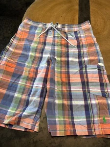 POLO RALPH LAUREN PLAID BOARD SHORTS SWIM TRUNKS BOYS SZ XL 18 20 - Picture 1 of 7