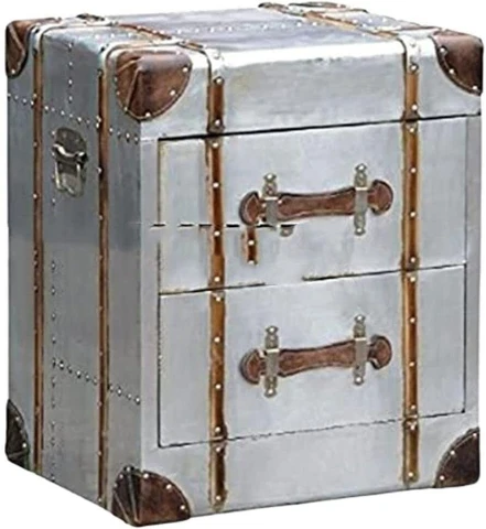 Medieval Epic Silver Industrial Style Aluminium 2 Drawer Bedside Chest Cover