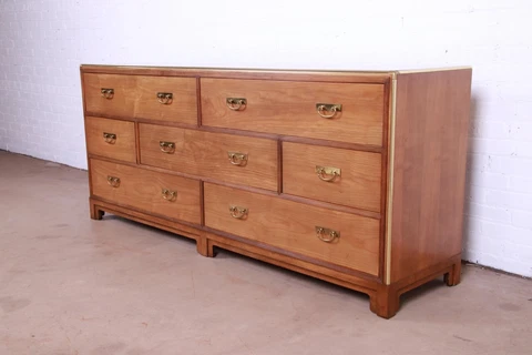 Michael Taylor for Baker Furniture Cherry Wood and Brass Dresser or Credenza Cover