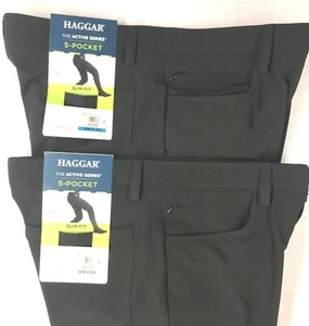 New HAGGAR Active Series Flex 5-Pocket Men's Slim-Fit Black Pants-Choice size - Picture 1 of 5