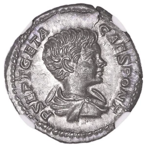 Coin - Roman Empire - Geta 198-212 - Denarius 200-202 Roma - NGC AU 5/5 3/5 - Picture 1 of 2