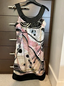Girls Sleeveless Scoop Neck Midi Dress Size S Abstract Silky Satin Black Pink - Picture 1 of 6