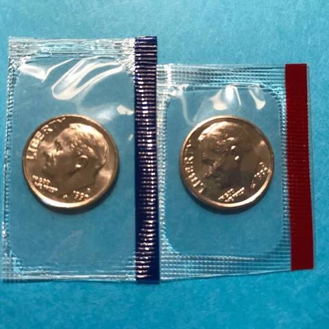 1990 P&D Roosevelt Dime  in US Mint Cello Unc  FREE SHIP Cover