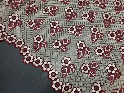 2.75 Yard Gold Red Sequins Embroidery Lace Fabric 50” Width - Image 1 of 4