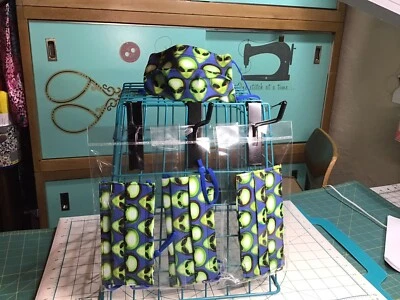 Child Aliens Area 51 Face Mask Covering Neon Green Blue 100% Cotton. - Image 1 of 4