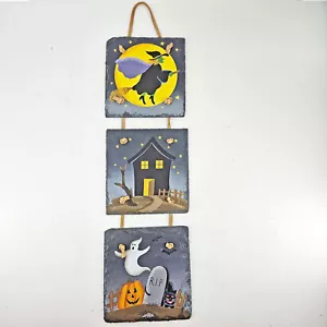 Decorazione parete ardesia strega fantasma gatto zucca Halloween dipinto a mano - Foto 1 di 5