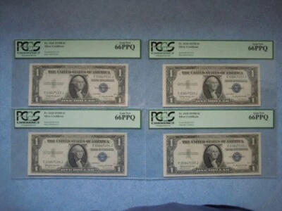 (4) 1935 H $1 Consecutive Blue Seal Silver Certificates Graded pcgs 66 Gem New - Image 1 of 4