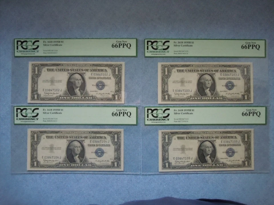 (4) 1935 H $1 Consecutive Blue Seal Silver Certificates Graded pcgs 66 Gem New - Image 1 of 4