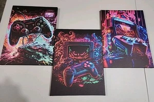 16x12 3 Canvas Print Lot Gamer Neon Graffiti Controller Wall Art Decor Game Room - Picture 1 of 7