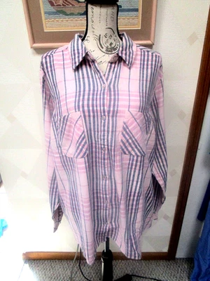 CROFT-BARROW-PINK-PLAID-LONG SLEEVE-BUTTON-COLLAR-FLANNEL SHIRT-SIZE-3X-NWT - Image 1 of 3