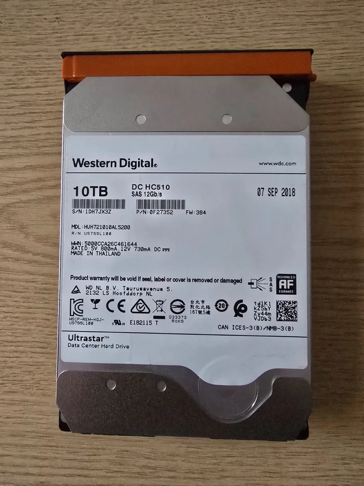 Western Digital  10TB 7.2k 3.5" DC HC510 SAS HUH721010AL5200 - Used -Good Health - Image 1 of 1