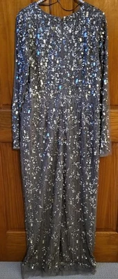 Vestido para mujer Adrianna Papell talla 16 plata de ley lentejuelas manga larga Foto 1 de 3