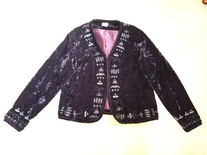 Damen Jacke - Chico's - lila Samt gefüttert mit Perlen & Stickerei LS-2 (10/12) - Bild 1 von 5