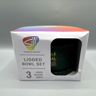 Silipint: Paquete de 3 cuencos con tapa de silicona, 10/20/30 oz, verde moteado Foto 1 de 4