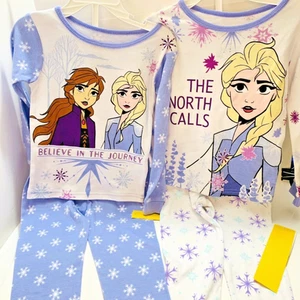 4 Pc Long Sleeve Tight Fit Cotton Pajama Set Disney Frozen Elsa Anna Girl Sz 4 - Picture 1 of 8