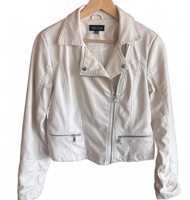 New Look Womens Jacket Sz Medium White Moto Faux Leather  - Image 1 of 4