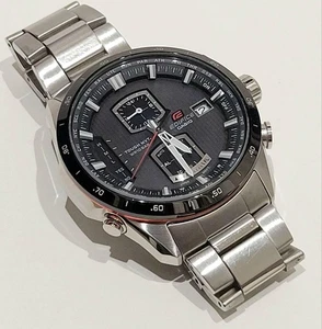 Casio Edifice EQW A1100 5239 Radio Solar Black Dial Silver Mens Watch - Picture 1 of 9